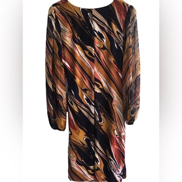 LESLIE FAV Fall Colors Brown Back Gold Rust Chiffon Fabric Sleeves Rest Stretchy - Picture 3 of 3